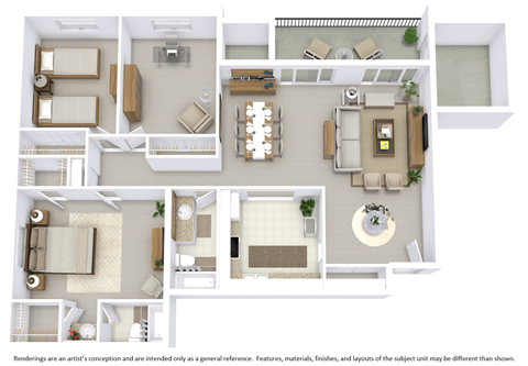 Floor plan for 3 beds, 2 baths, 1380 sqft